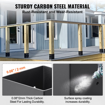 VEVOR 4x4 Post Base 4 τμχ, Εσωτερικό μέγεθος 3,6x3,6 στηρίγματα βάσης, βαρέως τύπου με επίστρωση πούδρας Post Anchor Ματ Μαύρα Ξύλινα στηρίγματα στερέωσης για Πλάκα βάσης Deck Railing Deck