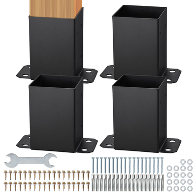 VEVOR 4x4 Post Base 4 τμχ, Εσωτερικό μέγεθος 3,6x3,6 στηρίγματα βάσης, βαρέως τύπου με επίστρωση πούδρας Post Anchor Ματ Μαύρα Ξύλινα στηρίγματα στερέωσης για Πλάκα βάσης Deck Railing Deck