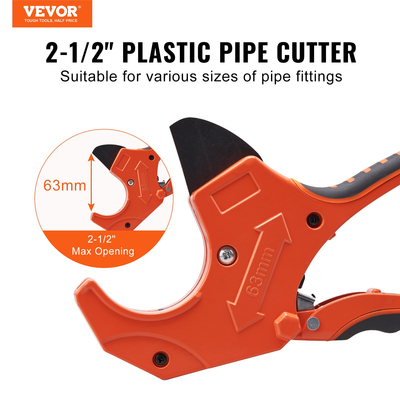 VEVOR PVC Pipe Cutter Ratcheting PVC Pipe Cutter 0-2-1/2&quot; OD &amp; Spare SK5 Blade