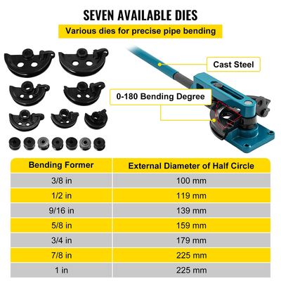 VEVOR Pipe Bender 3/8 έως 1 inch Pipe Tubing Bender Tube Bender 10 to 25mm Bending Formers Pipe Bender Σετ 7 στρογγυλές μήτρες Μέγεθος για χαλκό ορείχαλκος σωλήνας αλουμινίου από ανοξείδωτο χάλυβα