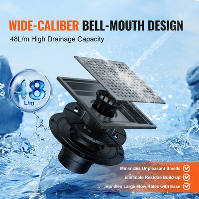 VEVOR 406mm Γραμμική αποστράγγιση ντους με σχάρα τετράγωνης σχεδίασης, 304 από ανοξείδωτο ατσάλι ορθογώνιο στραγγιστικό δαπέδου, κομψή γραμμική αποχέτευση με φίλτρο μαλλιών, ματ μαύρο