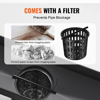 VEVOR 610mm Γραμμική αποστράγγιση ντους με κάλυμμα εισαγωγής πλακιδίων, Βουρτσισμένο 304 Ανοξείδωτο ατσάλι ορθογώνιο αποστράγγιση δαπέδου ντους, Κομψή γραμμική αποστράγγιση με φίλτρο μαλλιών, μαύρο