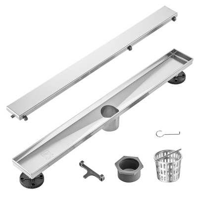 VEVOR 610mm Γραμμική αποστράγγιση ντους με κάλυμμα με ένθετο πλακιδίων, Βουρτσισμένο 304 Ανοξείδωτο ατσάλι ορθογώνιο αποστράγγιση δαπέδου ντους, γραμμική αποστράγγιση με ισοπεδωτικά πόδια, φίλτρο μαλλιών ασημί