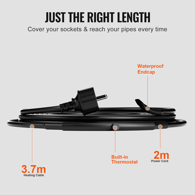Καλώδιο θέρμανσης αυτορυθμιζόμενου σωλήνα VEVOR 3,7m 16,4W/m Θερμοταινία με θερμοστάτη