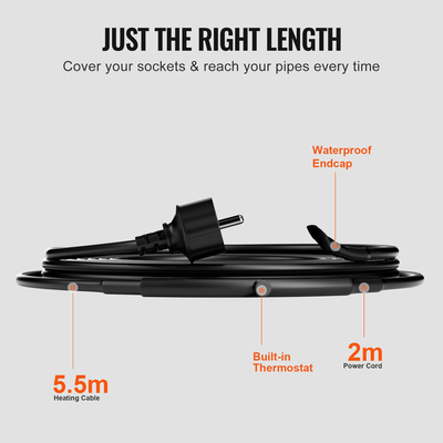 Καλώδιο θέρμανσης αυτορυθμιζόμενου σωλήνα VEVOR 5,5m 16,4W/m Θερμική ταινία με θερμοστάτη
