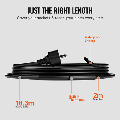 Καλώδιο θέρμανσης αυτορυθμιζόμενου σωλήνα VEVOR 18,3m 16,4W/m Θερμοταινία με Θερμοστάτη