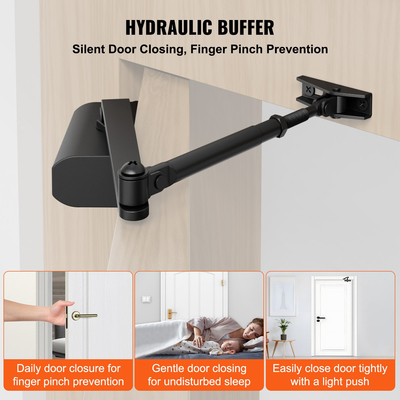 VEVOR Door Closer, Automatic Door Closer Εμπορική ή οικιακή χρήση για βάρη πόρτας 45 kg, Ρυθμιζόμενο μέγεθος Hydraulic Buffer Door Closers Heavy Duty Χυτό σώμα αλουμινίου, Εύκολη εγκατάσταση, Μαύρο