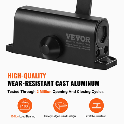 VEVOR Door Closer, Automatic Door Closer Εμπορική ή οικιακή χρήση για βάρη πόρτας 45 kg, Ρυθμιζόμενο μέγεθος Hydraulic Buffer Door Closers Heavy Duty Χυτό σώμα αλουμινίου, Εύκολη εγκατάσταση, Μαύρο