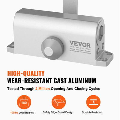 VEVOR Door Closer, Automatic Door Closer Εμπορική ή Οικιακή Χρήση για Βάρη Πόρτας 45 kg, Ρυθμιζόμενο Μέγεθος Hydraulic Buffer Door Closers Heavy Duty Χυτό σώμα από αλουμίνιο, Εύκολη εγκατάσταση, Ασημί