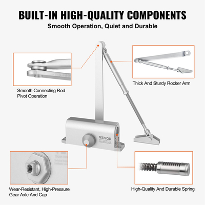 VEVOR Door Closer, Automatic Door Closer Εμπορική ή Οικιακή Χρήση για Βάρη Πόρτας 45 kg, Ρυθμιζόμενο Μέγεθος Hydraulic Buffer Door Closers Heavy Duty Χυτό σώμα από αλουμίνιο, Εύκολη εγκατάσταση, Ασημί
