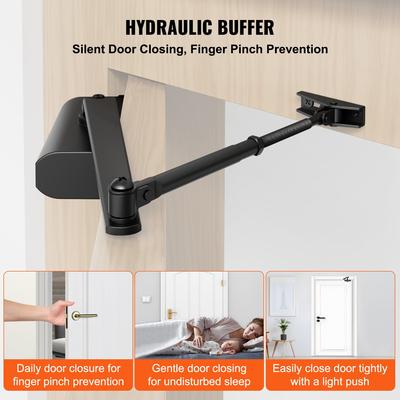 VEVOR Door Closer, Automatic Door Closer Εμπορική ή οικιακή χρήση για βάρη πόρτας 85 kg, ρυθμιζόμενο μέγεθος Hydraulic buffer Door Closers Heavy Duty Χυτό σώμα από αλουμίνιο, Εύκολη εγκατάσταση, Μαύρο