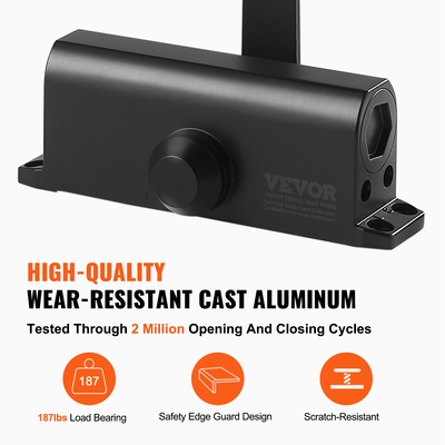 VEVOR Door Closer, Automatic Door Closer Εμπορική ή οικιακή χρήση για βάρη πόρτας 85 kg, ρυθμιζόμενο μέγεθος Hydraulic buffer Door Closers Heavy Duty Χυτό σώμα από αλουμίνιο, Εύκολη εγκατάσταση, Μαύρο