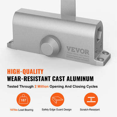 VEVOR Door Closer, Automatic Door Closer Εμπορική ή Οικιακή Χρήση για Βάρη Πόρτας 85 kg, Ρυθμιζόμενο Μέγεθος Hydraulic Buffer Door Closers Heavy Duty Χυτό σώμα από αλουμίνιο, Εύκολη εγκατάσταση, Ασημί