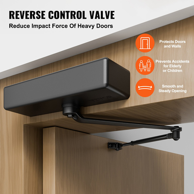 VEVOR Door Closer, Automatic Door Closer Εμπορική ή οικιακή χρήση για βάρη πόρτας 150 kg, ρυθμιζόμενο μέγεθος Hydraulic buffer Door Closers Heavy Duty Χυτό σώμα από αλουμίνιο, Εύκολη εγκατάσταση, Μαύρο