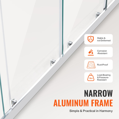 VEVOR Ημι-πλαίσιο διπλή συρόμενη πόρτα ντουζιέρας SGCC Tempered Glass 1/4&quot; Chrome