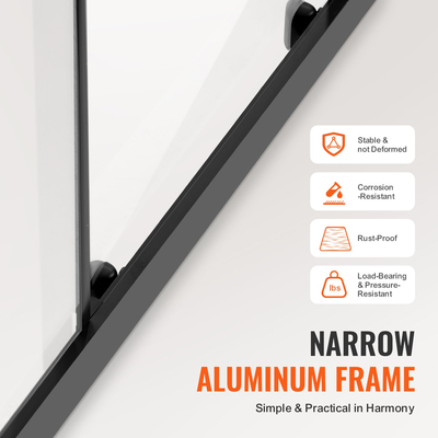 VEVOR Ημι-πλαίσιο διπλή συρόμενη πόρτα ντουζιέρας SGCC σκληρυμένο γυαλί Μαύρο ματ