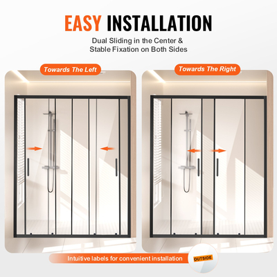 VEVOR Ημι-πλαίσιο διπλή συρόμενη πόρτα ντουζιέρας SGCC σκληρυμένο γυαλί Μαύρο ματ