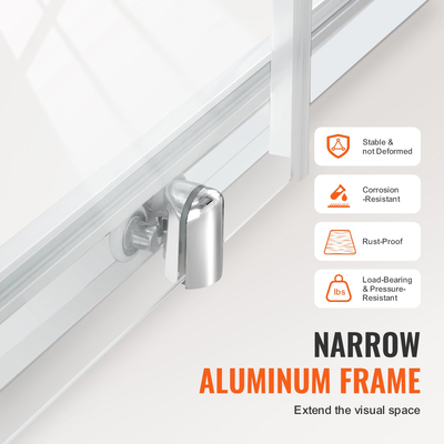 VEVOR Πόρτα ντους ημι-πλαίσιο 57,7-59&quot; x 70&quot; SGCC Tempered Glass 1/4&quot; Chrome