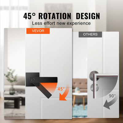 VEVOR Λαβή πόρτας με μοχλό εισόδου, 2 ΤΕΜ Μαύρο πόμολο εισόδου, σετ μοχλών κλειδαριάς και κλειδιού, Σύγχρονος μοχλός τετράγωνης πόρτας, αναστρέψιμος για πόρτες δεξιάς και αριστερής όψης, περιστροφή 45° προς άνοιγμα, για μπροστινή πόρτα