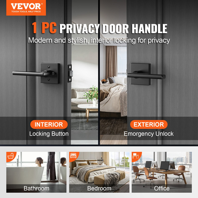 VEVOR Privacy Door Handless 1 PC Matte Black Square Door Lever Εσωτερικό χωρίς κλειδί