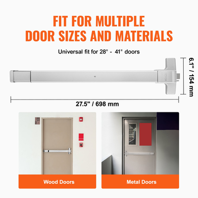 Κλειδαριές πόρτας VEVOR Push Bar, Μπάρες πανικού από ανθρακούχο χάλυβα για πόρτες εξόδου, με εξωτερικό μοχλό και 3 κλειδιά, Push bar πανικό εξόδου Εξοπλισμός πόρτας για μεταλλική ξύλινη πόρτα, για αριστερόχειρες και δεξιόχειρες πόρτες