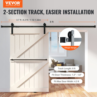 VEVOR 8FT Sliding Barn Door Hardware Kit, 330LBS Loading Heavy Duty Track Track Kit for Single Door, Fit 3,7-4,3FT πλάτος και 1,3&quot;-1,8&quot; πάχος πόρτας, με λεία &amp; αθόρυβη τροχαλία (I Shape)