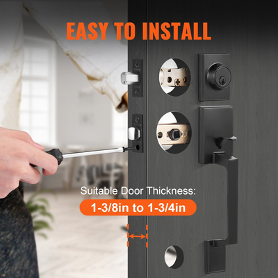 VEVOR λαβή πόρτας εισόδου και σετ Deadbolt Μαύρη ματ τετράγωνη λαβή με μοχλό