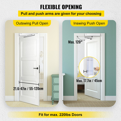 VEVOR Automatic Door Opener, 100-240V for Max.220lbs Doors, Swing Door Operator for Disabilities με 2 τηλεχειριστήρια, 2 κουμπιά εξόδου, πληκτρολόγιο, 5 κάρτες ταυτότητας, 2 κουμπιά από ανοξείδωτο χάλυβα, λίστα CE