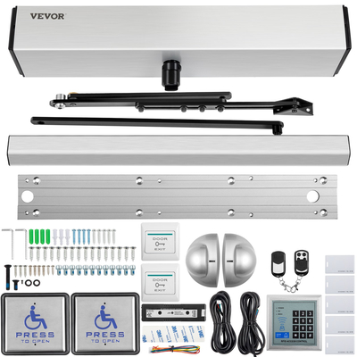 VEVOR Automatic Door Opener, 100-240V for Max.220lbs Doors, Swing Door Operator for Disabilities με 2 τηλεχειριστήρια, 2 κουμπιά εξόδου, πληκτρολόγιο, 5 κάρτες ταυτότητας, 2 κουμπιά από ανοξείδωτο χάλυβα, λίστα CE
