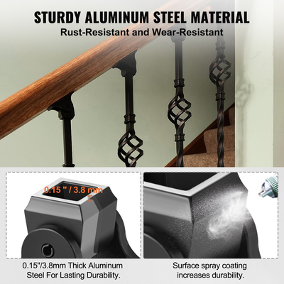 Παπούτσια από κράμα αλουμινίου VEVOR Τετράγωνα κιγκλιδώματα Σφυρήλατα άξονες για λοξά παπούτσια σκάλας με οπές για βίδες για χρήση με κάγκελα σκάλας 1/2 ίντσας, μαύρα με επικάλυψη ψεκασμού (50 τμχ)
