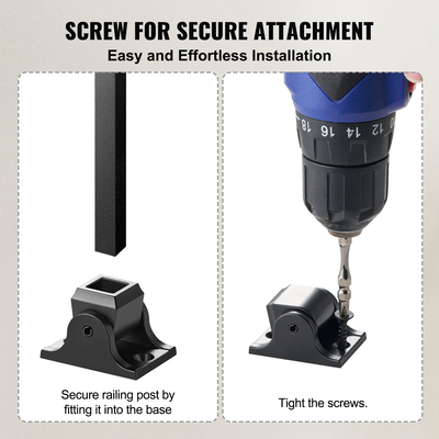 Παπούτσια από κράμα αλουμινίου VEVOR Τετράγωνα κιγκλιδώματα Σφυρήλατα άξονες για λοξά παπούτσια σκάλας με οπές για βίδες για χρήση με κάγκελα σκάλας 1/2 ίντσας, μαύρα με επικάλυψη ψεκασμού (50 τμχ)