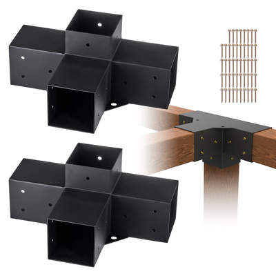 Σετ βραχίονα πέργκολας VEVOR 4&#039;&#039;x4&#039;&#039;, εσωτερικό μέγεθος 3,6&quot;x3,6 2τμχ Γωνιακό στήριγμα 4-Way Heavy Duty Woodworks DIY Post Base Kit, Ξύλινα δοκάρια εύκολης εγκατάστασης για κιόσκια, πέργκολες βεράντας, κουρτίνες εξωτερικής πέργκολας