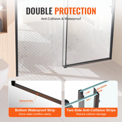 VEVOR Πόρτα ντους χωρίς πλαίσιο 58-59&quot; x 75&quot; Tempered Glass 5/16&quot; Μαύρο ματ
