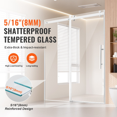 VEVOR Πόρτα ντους χωρίς πλαίσιο 58-59&quot; x 75&quot; SGCC Tempered Glass 5/16&quot; Chrome