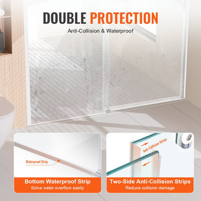 VEVOR Πόρτα ντους χωρίς πλαίσιο 58-59&quot; x 75&quot; SGCC Tempered Glass 5/16&quot; Chrome