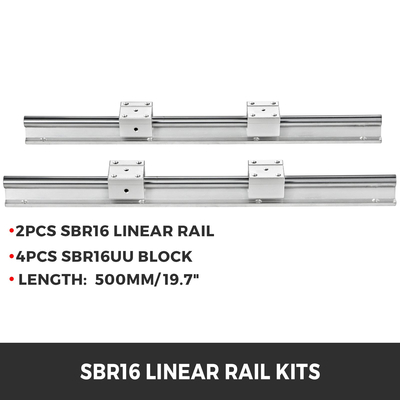 VEVOR Linear Rail 2PCS 500mm SBR16 Linear Slide Rail 4PCS SBR16UU Bearing Block Kit Linear Rails and Bearings Kit CNC Rails Linear Rail Σετ για μηχανήματα CNC Αυτοματοποιημένα μηχανήματα και εξοπλισμός