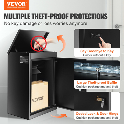 Κουτιά παράδοσης πακέτου VEVOR για εξωτερικό 15,4&quot; x 10,6&quot; x 20,5&quot;, Γραμματοκιβώτιο επιτοίχιας βάσης από γαλβανισμένο χάλυβα με κωδικοποιημένη κλειδαριά, αντικλεπτικό διάφραγμα, μεγάλη ταχυδρομική θυρίδα IPX3 με δυνατότητα κλειδώματος για βεράντα, πεζοδρόμιο