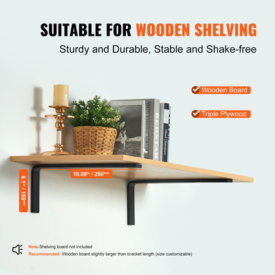 Βάση ραφιού VEVOR, Πλωτές βάσεις ραφιών βαρέως τύπου 10 x 6 ίντσες, 4 τεμάχια στηρίγματα για ράφια, Μαύρο ματ στήριγμα ραφιού L πάχους 5mm, ατσάλινα στηρίγματα ραφιών με χωρητικότητα 160 λίβρες