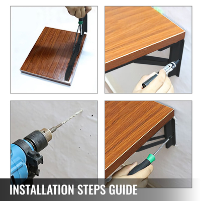 VEVOR Πτυσσόμενα στηρίγματα ραφιών 24 ιντσών Πακέτο 2 βαρέως τύπου Πτυσσόμενο επιτραπέζιο στήριγμα Μέγ. 500 λίβρες Χωρητικότητα πτυσσόμενα στηρίγματα ραφιών Τρίγωνα ατσάλινα πλωτά στηρίγματα πάγκου εργασίας στον τοίχο Sapce-Saving