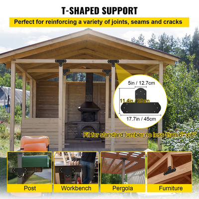 Βάση T VEVOR, 6&#039;&#039; x 6&#039;&#039;, 8 υπολογιστές Μαύρη πλάκα επιδιόρθωσης T με επίστρωση πούδρας, Επίπεδος σύνδεσμος σε σχήμα Τ από χάλυβα 16 μετρητών με σετ βιδών, βραχίονας για επισκευή ξύλινων επίπλων