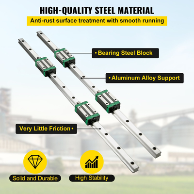 VEVOR 2PCS Linear Rail 0,78-66 ιντσών, Γραμμικά ρουλεμάν και ράγες με 4 τμχ HSR20 Bearing Block, Linear Motion Rails plus for DIY CNC Routers Lathes Mills, Linear Slide Kit ταιριάζει στον άξονα XYZ