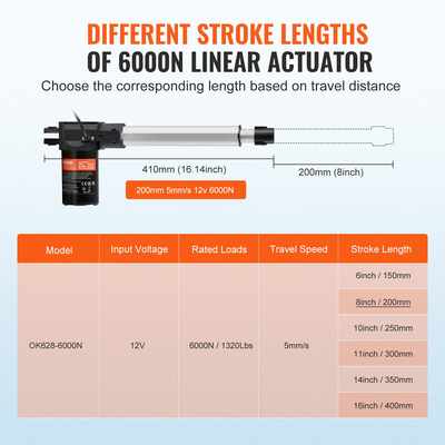 VEVOR Linear Actuator 12V 8Inch Heavy Duty 1320lbs/6000N 0,19&quot;/s IP44 Protection
