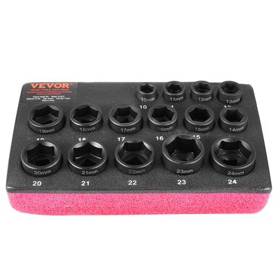 VEVOR Impact Sockets Σετ 15 τμχ 6-Point 3/8&quot; Drive Bit Ratchet Tool Kit 10-24mm