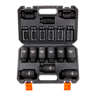 VEVOR 1/2&quot; Drive Impact Socket Set, 9 Piece Deep Socket Set Metric 29-38mm, 6 Point Cr-Mo Alloy Steel for Auto Repair, Ευανάγνωστα σημάδια μεγέθους, στιβαρή κατασκευή, περιλαμβάνει θήκη αποθήκευσης
