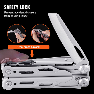 Πένσα πολλαπλών εργαλείων VEVOR 16-σε-1, πένσα πολλαπλών εργαλείων, κόφτες, μαχαίρι, ψαλίδι, χάρακας, κατσαβίδια, πριόνι ξύλου, ανοιχτήρι μπουκαλιών κονσερβών, με κλείδωμα ασφαλείας και θήκη, για επιβίωση, κατασκήνωση, κυνήγι και πεζοπορία