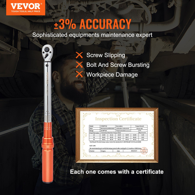 VEVOR Ροπόκλειδο, 3/8 ιντσών Drive Click Torque Wrench 10-80ft.lb/14-110n.m, Σετ δυναμόκλειδο με δυνατότητα ρύθμισης διπλής κατεύθυνσης, κιτ ροπόκλειδου μηχανικής ζυγαριάς διπλού εύρους με ράβδο επέκτασης προσαρμογέων