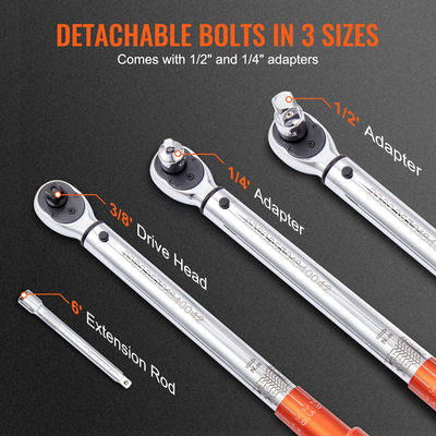 VEVOR Ροπόκλειδο, 3/8 ιντσών Drive Click Torque Wrench 10-80ft.lb/14-110n.m, Σετ δυναμόκλειδο με δυνατότητα ρύθμισης διπλής κατεύθυνσης, κιτ ροπόκλειδου μηχανικής ζυγαριάς διπλού εύρους με ράβδο επέκτασης προσαρμογέων