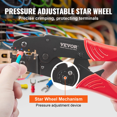 Εργαλείο πτύχωσης VEVOR, AWG22-10 Heat Shrink/Nylon/Insolated Terminal Crimper, Πένσα συρμάτινης πτύχωσης που εξοικονομεί εργασία με ένα ζευγάρι γάντια, μια πένσα απογύμνωσης σύρματος και σωλήνες θερμοσυστολής 210 τμχ