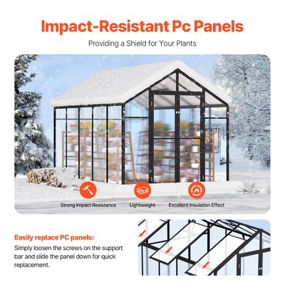 VEVOR Polycarbonate Θερμοκήπιο 8 x 10 Ft Υπαίθριο περίπατο Θερμοκήπιο για Κήπο