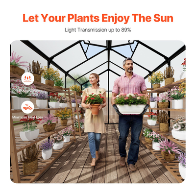 VEVOR Polycarbonate Θερμοκήπιο 8 x 10 Ft Υπαίθριο περίπατο Θερμοκήπιο για Κήπο
